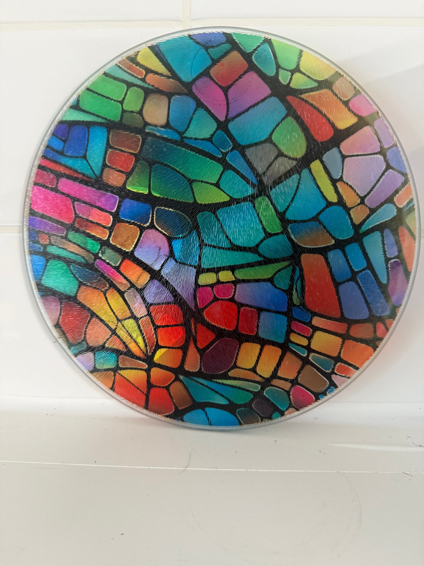 Today's Hobbies sublimation glass featuring colorful mushroom window decor with vibrant stained glass pattern