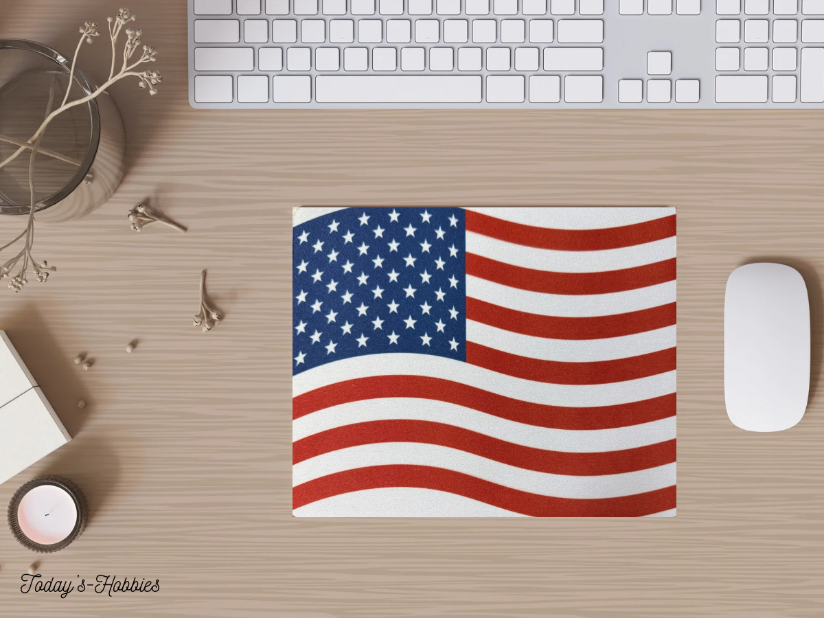 American flag sublimation mouse pad on desk with keyboard and mouse handcrafted gift ideas