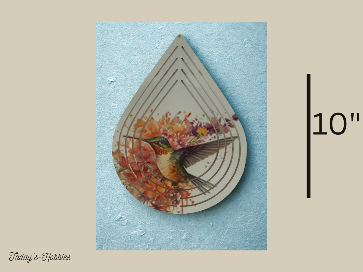 Today's Hobbies metal wind spinner for garden with hummingbird and floral sublimation design measuring 10 inches