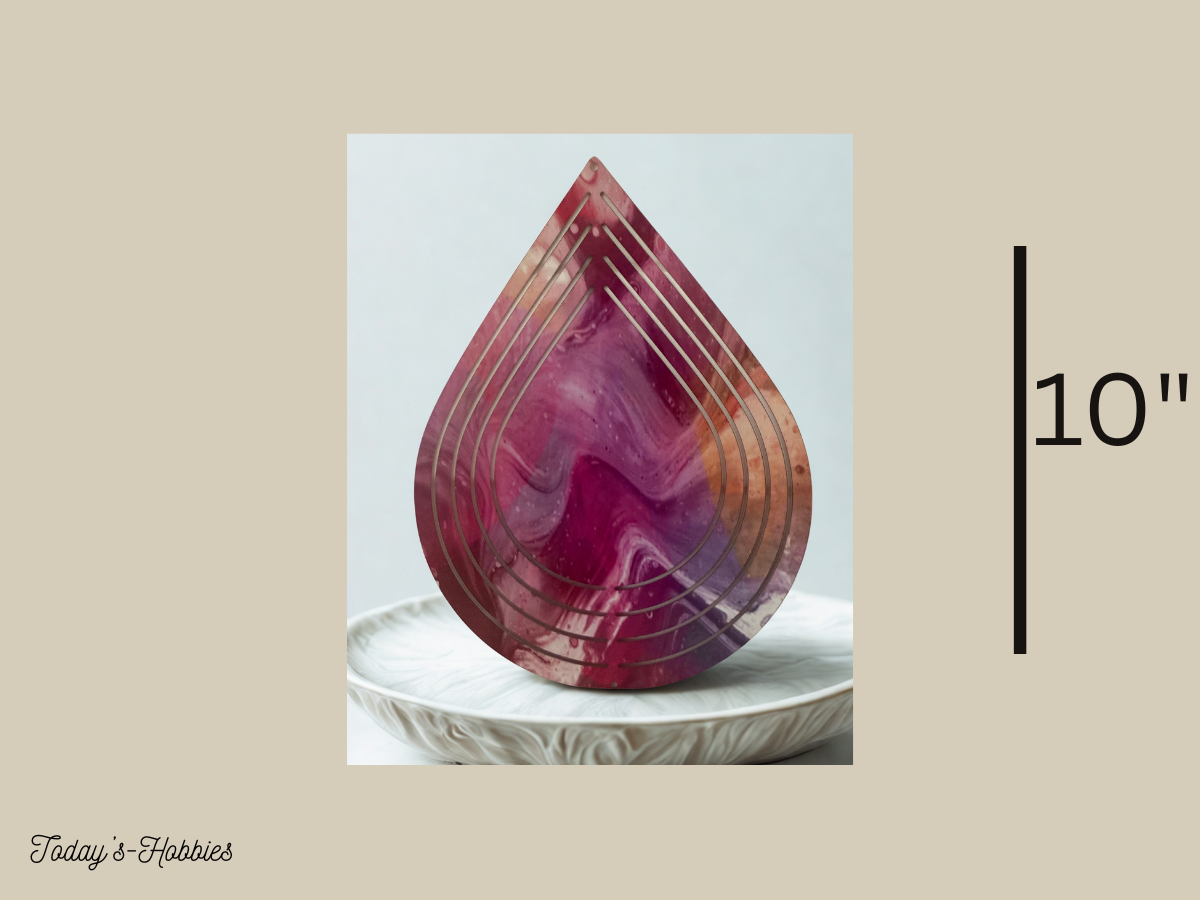 Today's Hobbies metal wind spinner for garden in teardrop shape with purple and copper tones