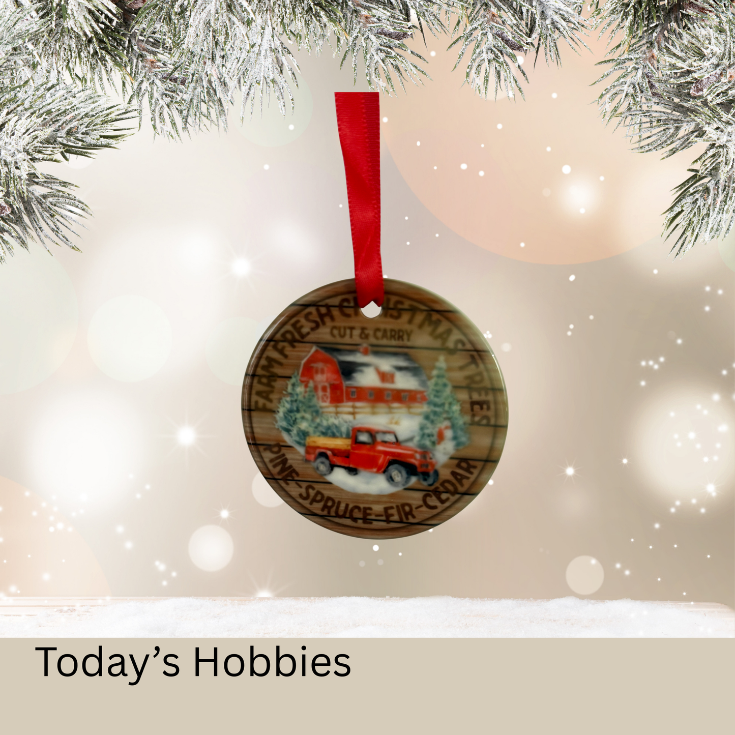 Handcrafted Christmas ornament for home featuring a vintage red truck design on sublimation glass
