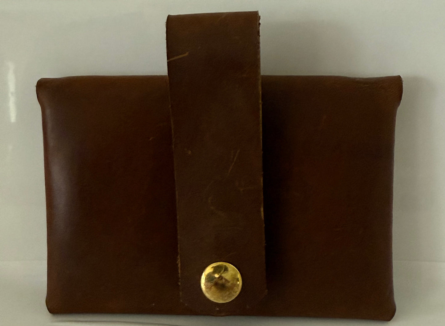 Brown 100% cow hide wallet with button strap by Today’s Hobbies unique leather gift for her