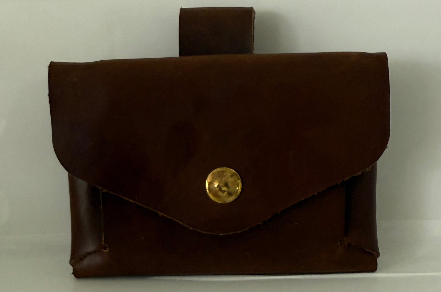 Vintage brown 100 percent cow hide leather pouch with brass button closure unique leather gift for her