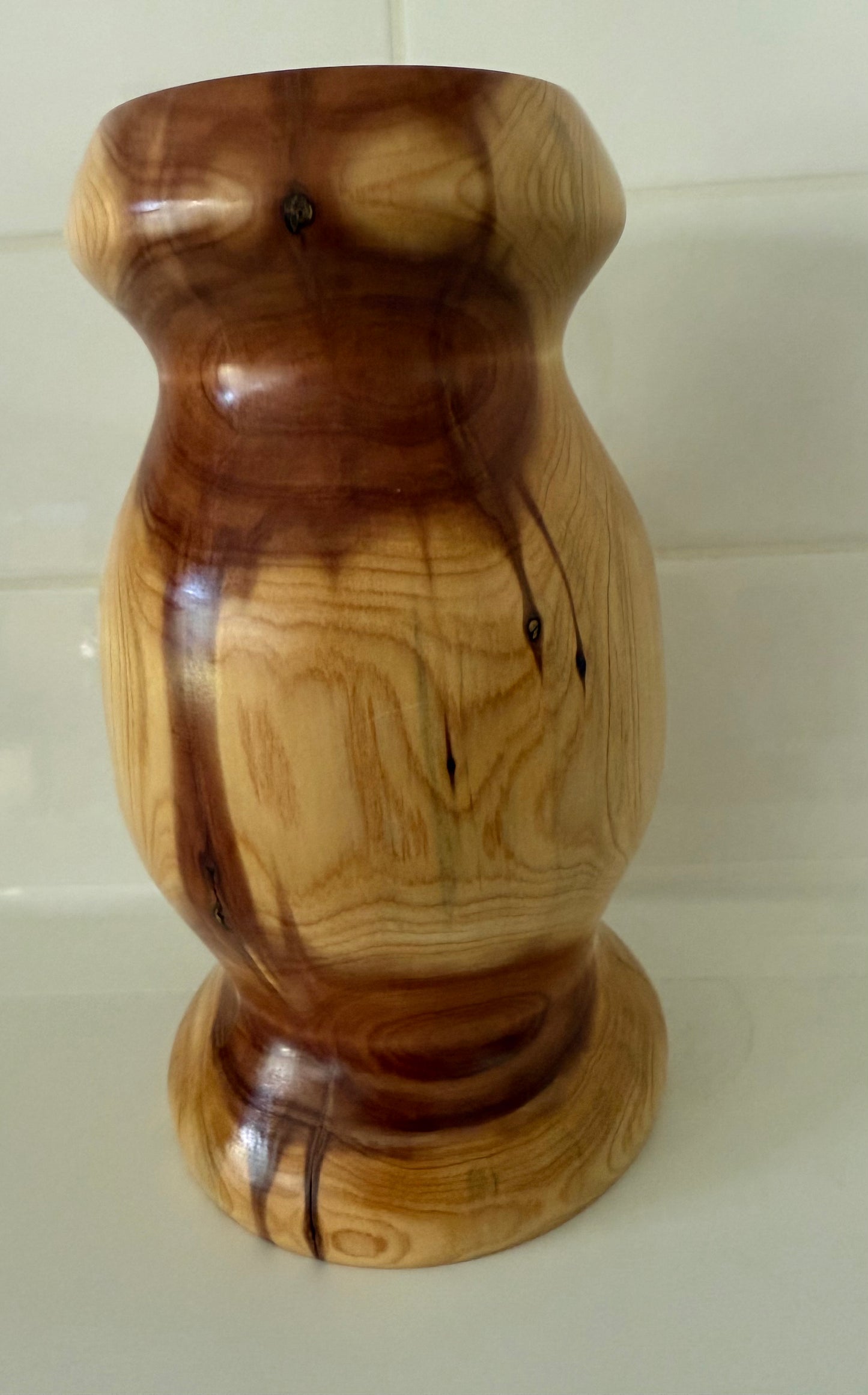 Unique rustic cedar home decor wooden vase with smooth polished finish and natural wood grain patterns