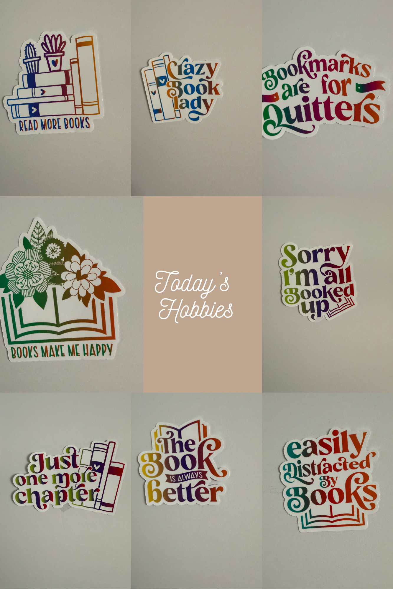 Handcrafted decorative waterproof stickers with book and reading themes perfect for laptops and water bottles