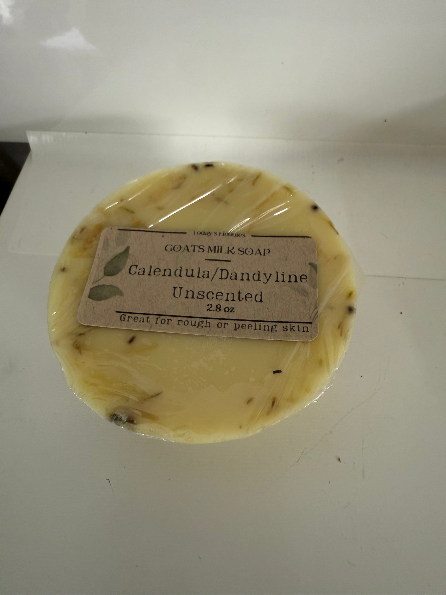 Handmade goats milk soap bar with calendula and dandyline for gentle skincare gifts handmade