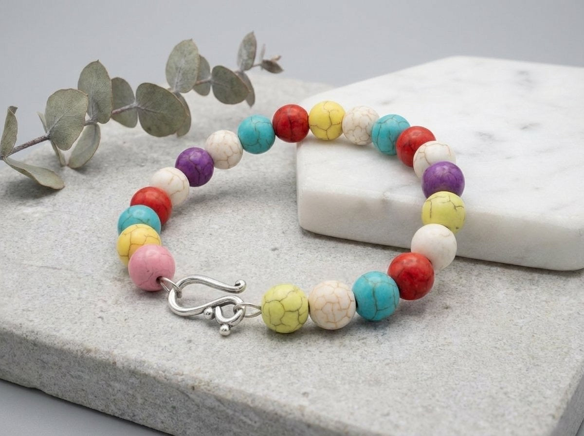 Handmade 8 Inch Colorful Beaded Wire Bracelet for Women – One of a Kind