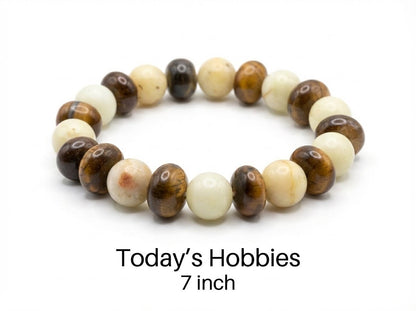 Handcrafted 7" Elastic Beaded Bracelet – Cream & Brown Gemstone‑Style Beads – Stretch Boho Bracelet for Everyday Wear & Gift Giving