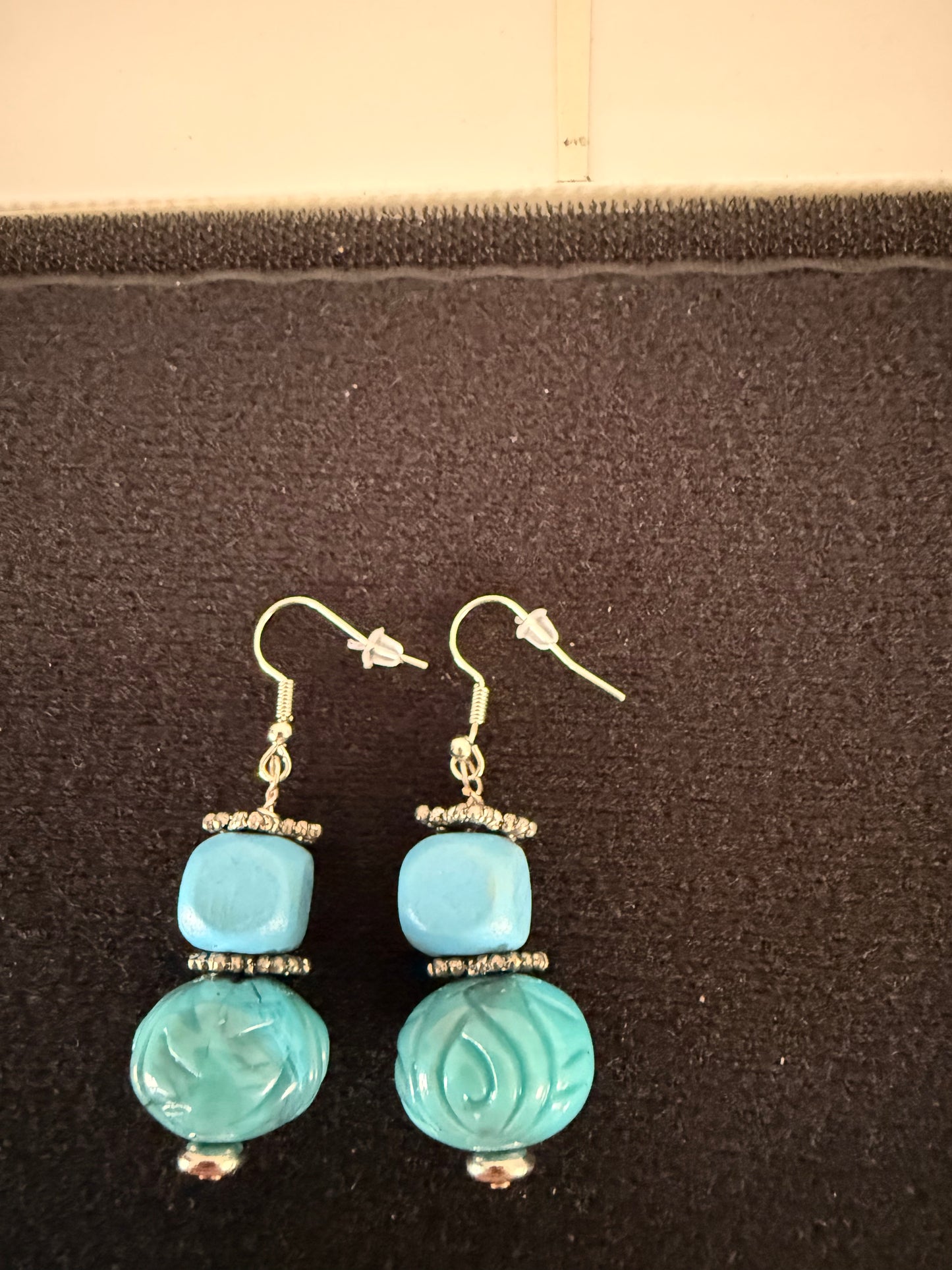 Turquoise and Wood Dangle Earrings – 1 Inch Handmade Boho Earrings