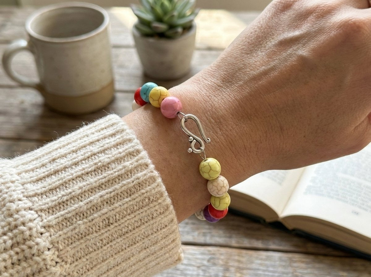 Handmade 8 Inch Colorful Beaded Wire Bracelet for Women – One of a Kind