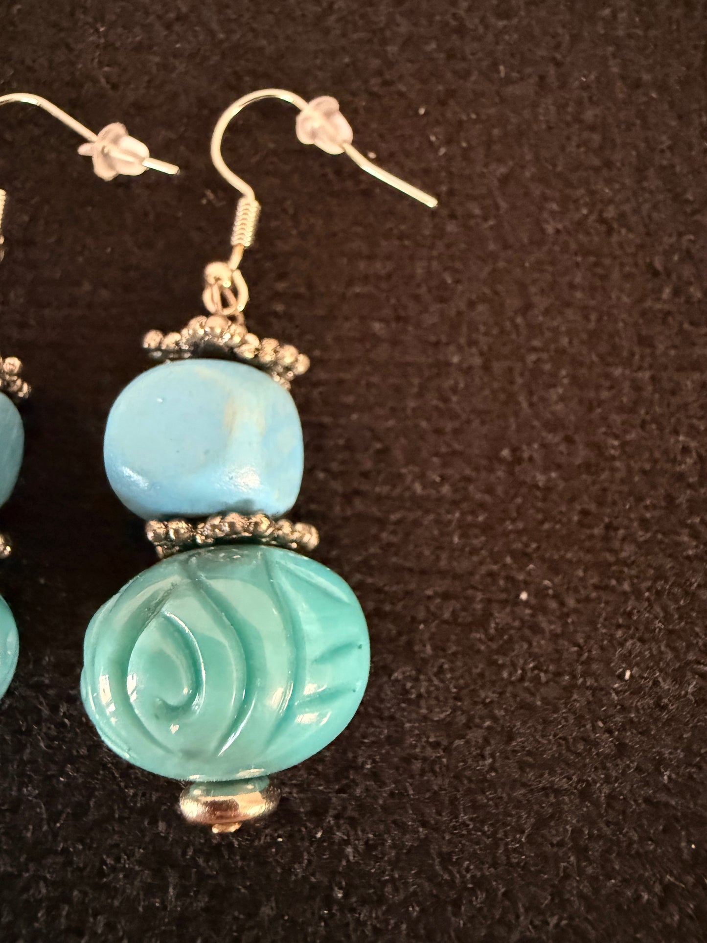 Turquoise and Wood Dangle Earrings – 1 Inch Handmade Boho Earrings