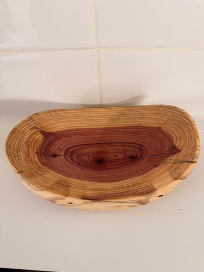 Cedar Wood Bowl – 8" Wide x 2" Tall | Handmade Home Decor Fruit or Snack Dish Handcrafted