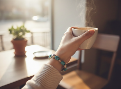 Turquoise and Silver Bracelet – 8 Inch | Handcrafted Boho Home Decor-Inspired Jewelry Gift Handmade