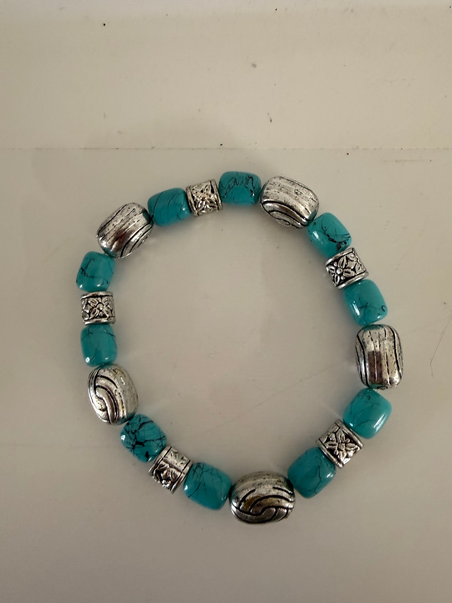 Turquoise and Silver Bracelet – 8 Inch | Handcrafted Boho Home Decor-Inspired Jewelry Gift Handmade