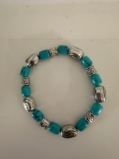 Turquoise and Silver Bracelet – 8 Inch | Handcrafted Boho Home Decor-Inspired Jewelry Gift Handmade