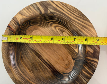 Artisan home decor bowls made of wood with unique grain patterns and approximately 9 inch diameter