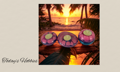 Today's Hobbies artistic resin home decor tealight holders with purple and blue colors displayed at sunset