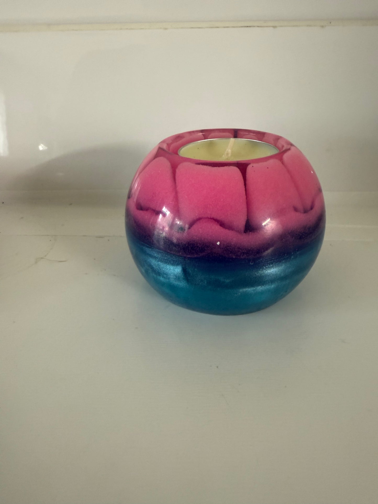 Round pink and blue artistic resin home decor candle holder by Today’s Hobbies