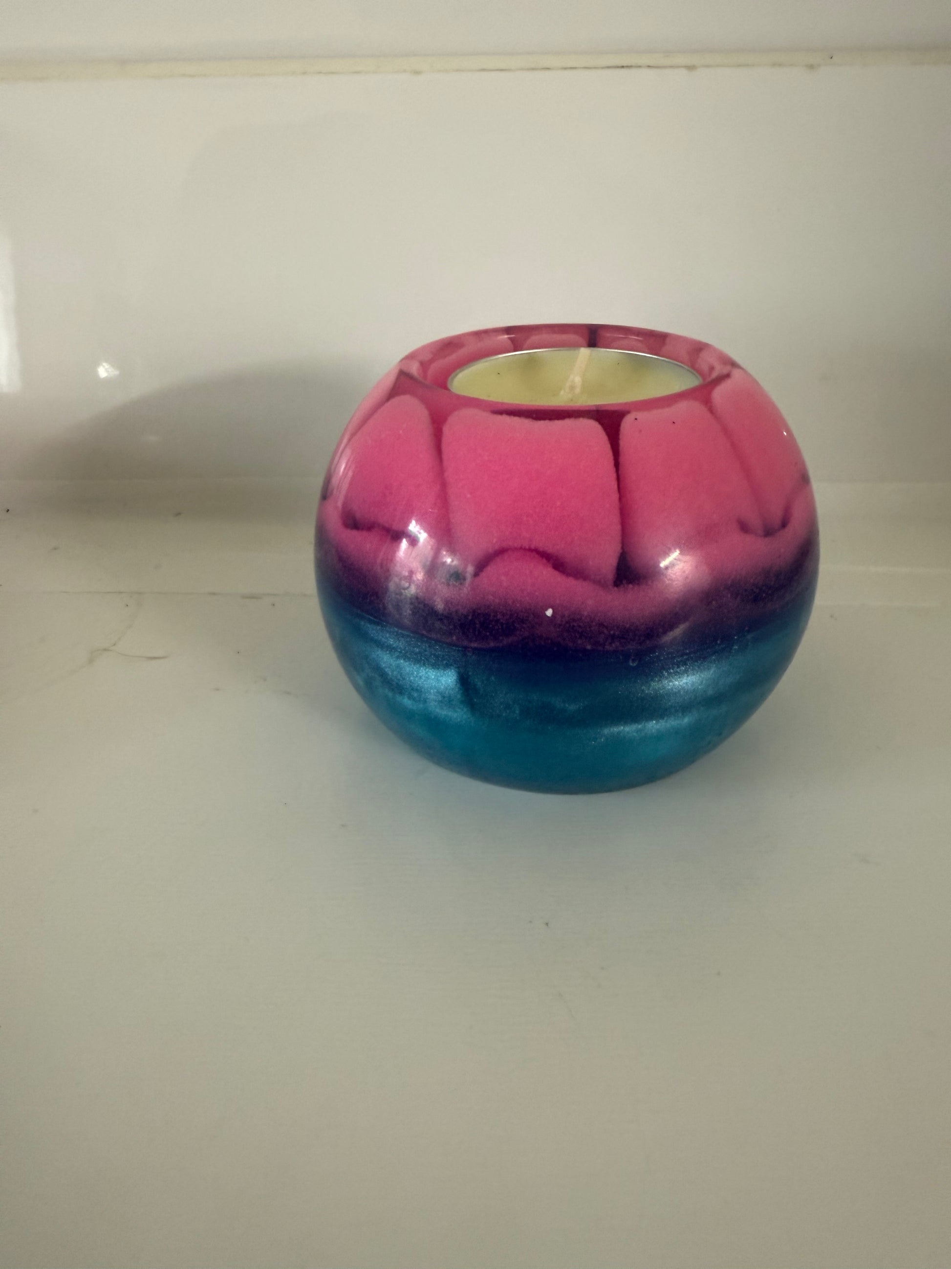 Round pink and blue artistic resin home decor candle holder by Today’s Hobbies