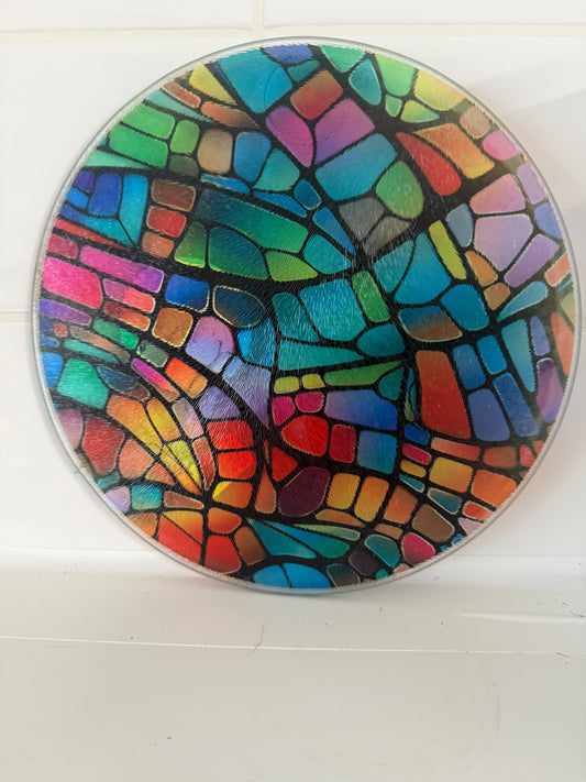 Today's Hobbies sublimation glass featuring colorful mushroom window decor with vibrant stained glass pattern