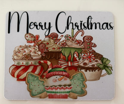 Merry Christmas sublimation design featuring festive cupcakes and holiday treats for handcrafted gift ideas