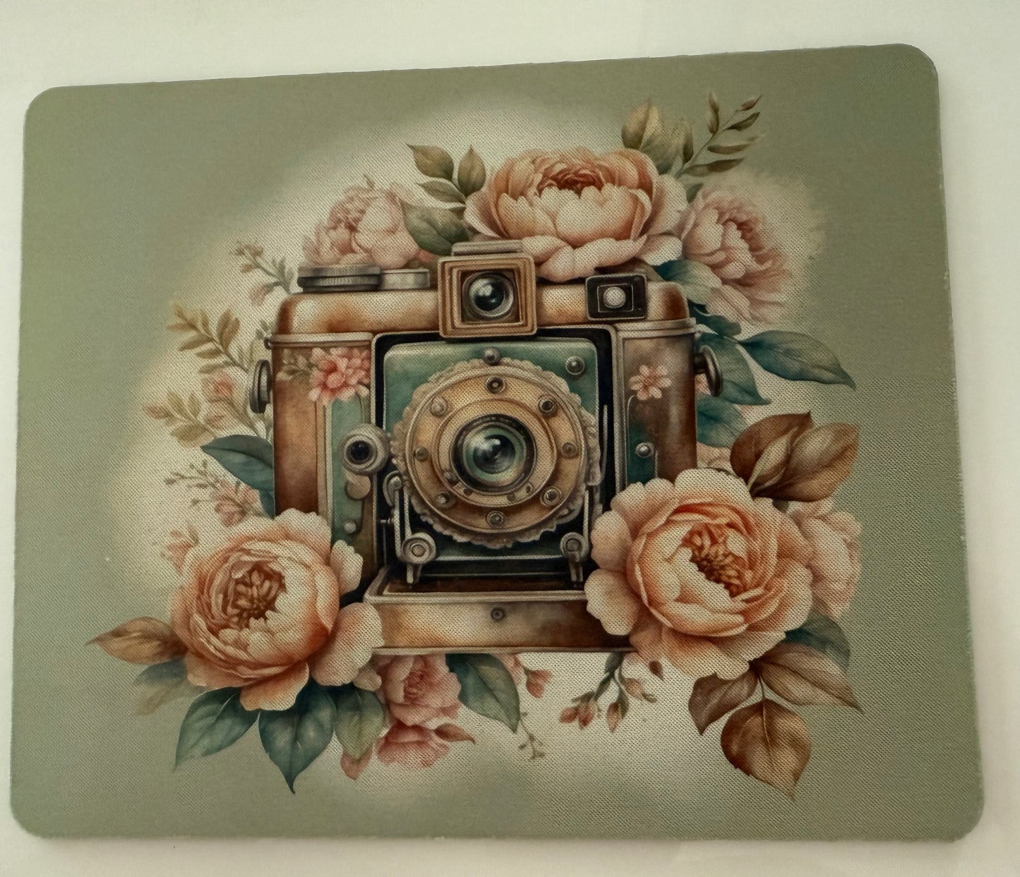 Vintage camera artwork with soft floral design on sublimation print handcrafted gift ideas