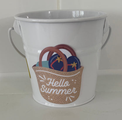 White tin with Hello Summer design, part of the handcrafted home organizer set by Today’s Hobbies