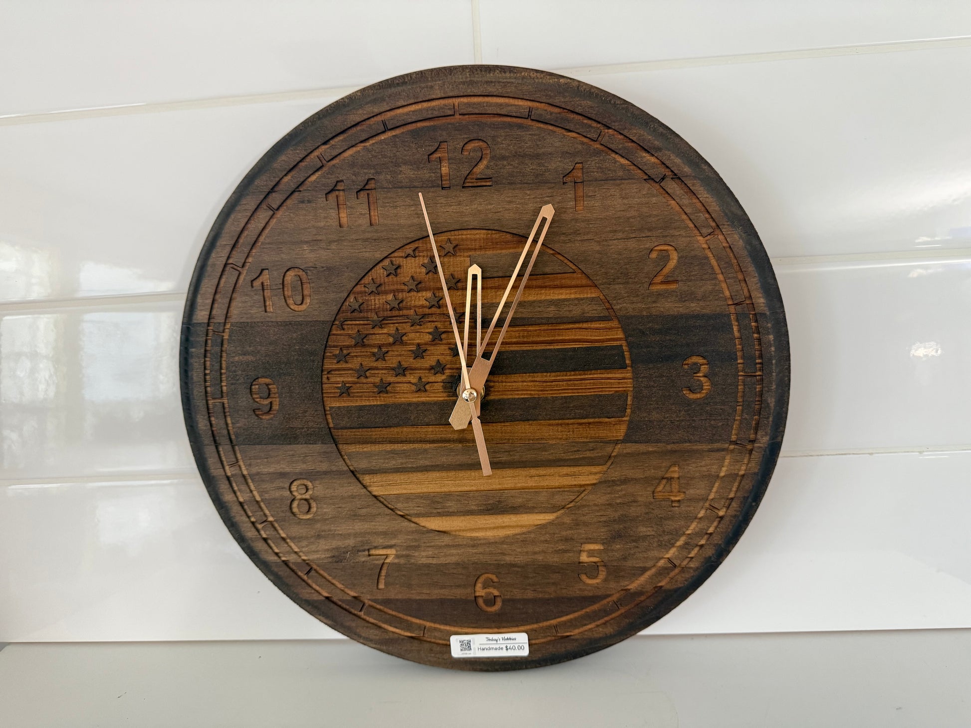 Today’s Hobbies wooden handcrafted wall clock for home decor with American flag design