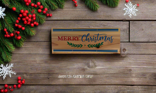 Today’s Hobbies handmade Christmas wood sign with Merry Christmas text and decorative greenery