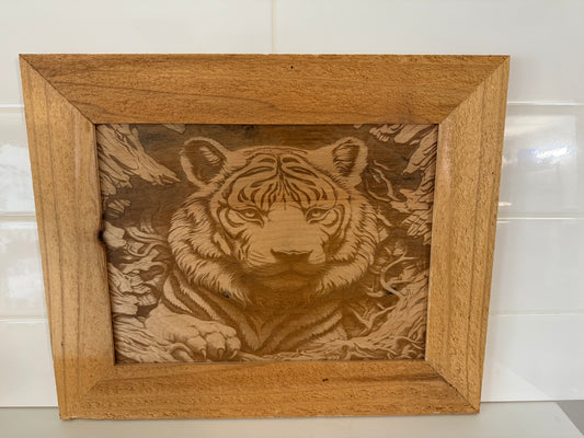 Today’s Hobbies wooden frame with laser engraved tiger decor featuring detailed tiger design
