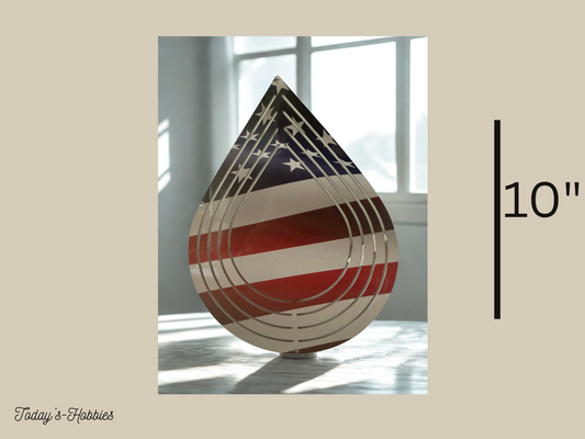 Today’s Hobbies metal wind spinner for garden with American flag design and teardrop shape