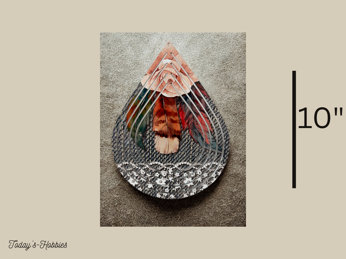 Today’s Hobbies metal wind spinner for garden with colorful feather design and decorative patterns