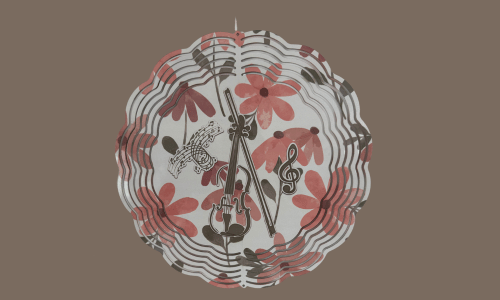 Today’s Hobbies metal tin with musical and floral design featuring a decorative outdoor wind spinner