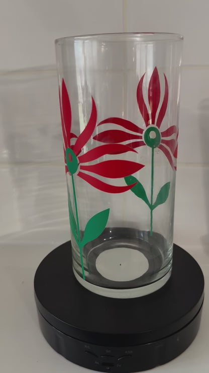 Glass Vase with Floral Design up cycled