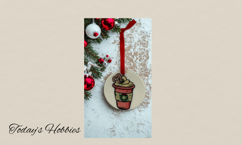 Handcrafted Christmas ornament for home featuring a sublimation glass design with a festive plant pot and red ribbon