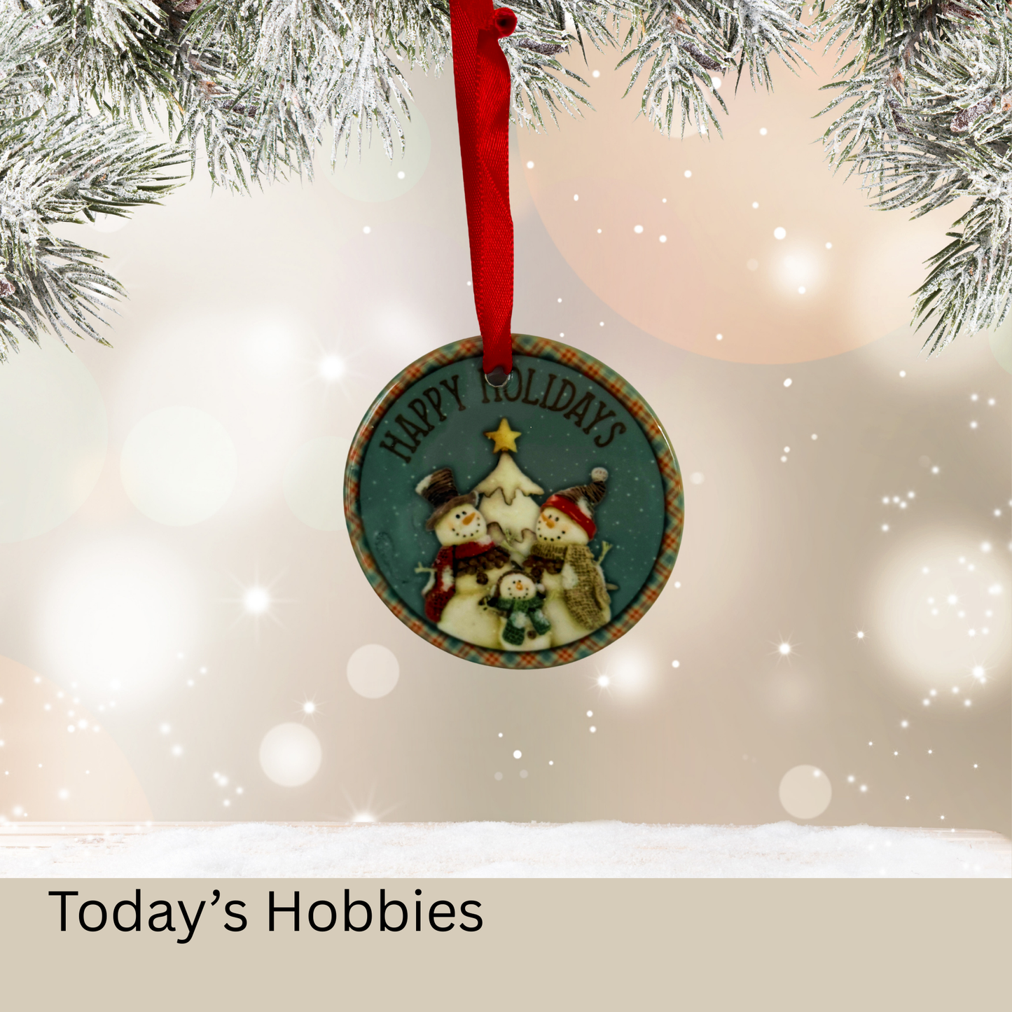 Handcrafted Christmas ornament for home featuring a festive snowman family design by Today’s Hobbies