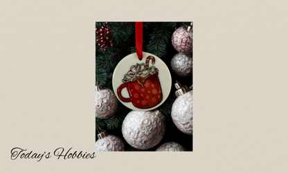 Handcrafted Christmas ornament for home featuring sublimation glass with a red mug and candy cane design