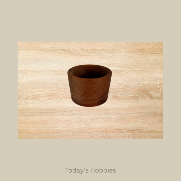 Handmade ring dish wood in dark brown finish by Todays Hobbies on light wood background
