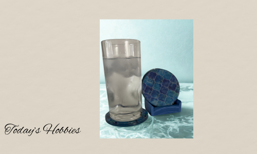 Resin indoor outdoor decorative drink coasters with blue mosaic design by Todays Hobbies