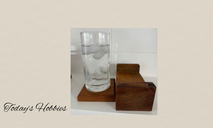Today's Hobbies red cedar coaster set of 6 with a glass of water on one wooden coaster