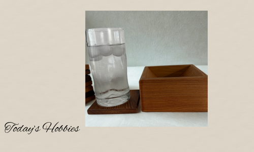 Red cedar coaster set of 6 wooden coasters with glass of water and storage holder by Today’s Hobbies