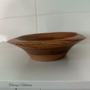 Handmade small oak bowl with smooth finish by Today's Hobbies displayed on white surface