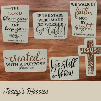 Today's Hobbies premium weatherproof sticker pack with inspirational faith quotes and Bible verses