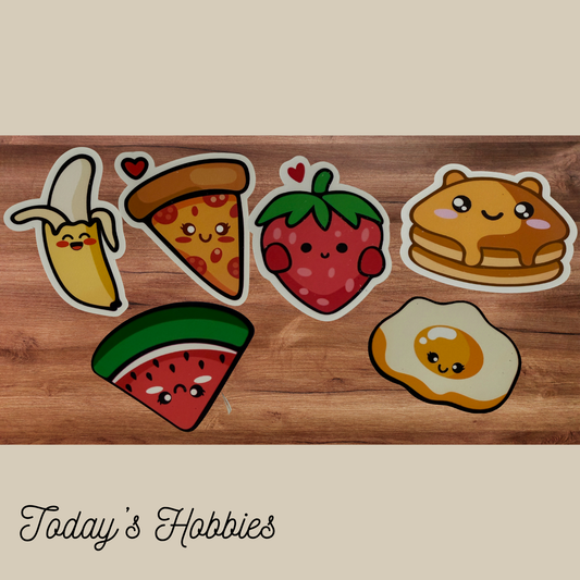 Today's Hobbies premium weatherproof sticker pack with cute banana pizza strawberry pancakes watermelon and egg designs
