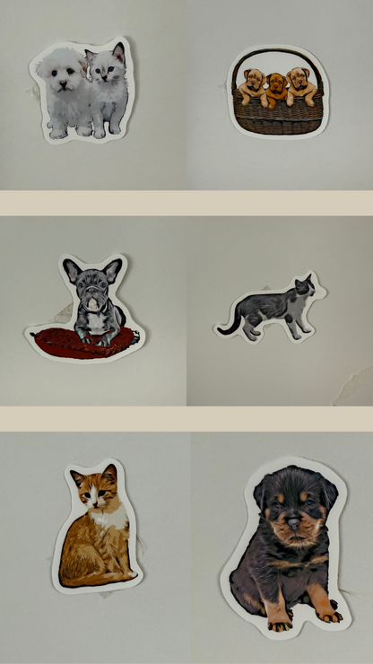 Today’s Hobbies premium weatherproof sticker pack featuring cute dog and cat designs