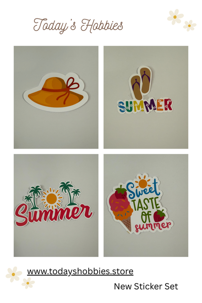 Today's Hobbies premium weatherproof sticker pack featuring summer hat flip-flops sun and ice cream designs