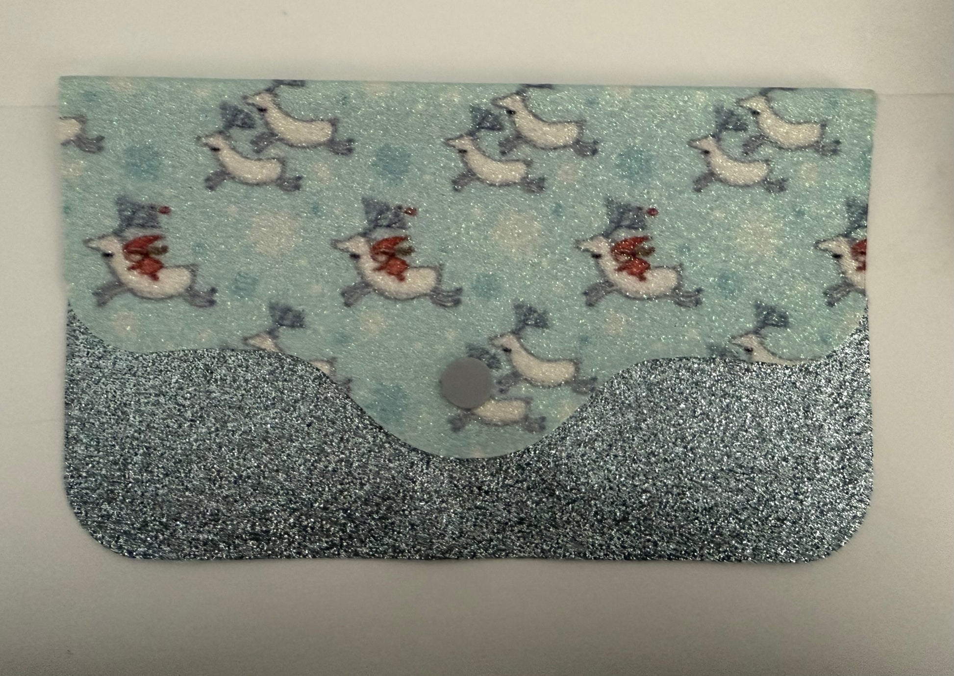 Craft leather wallet with glitter bottom and cute duck pattern unique handmade wallet gift