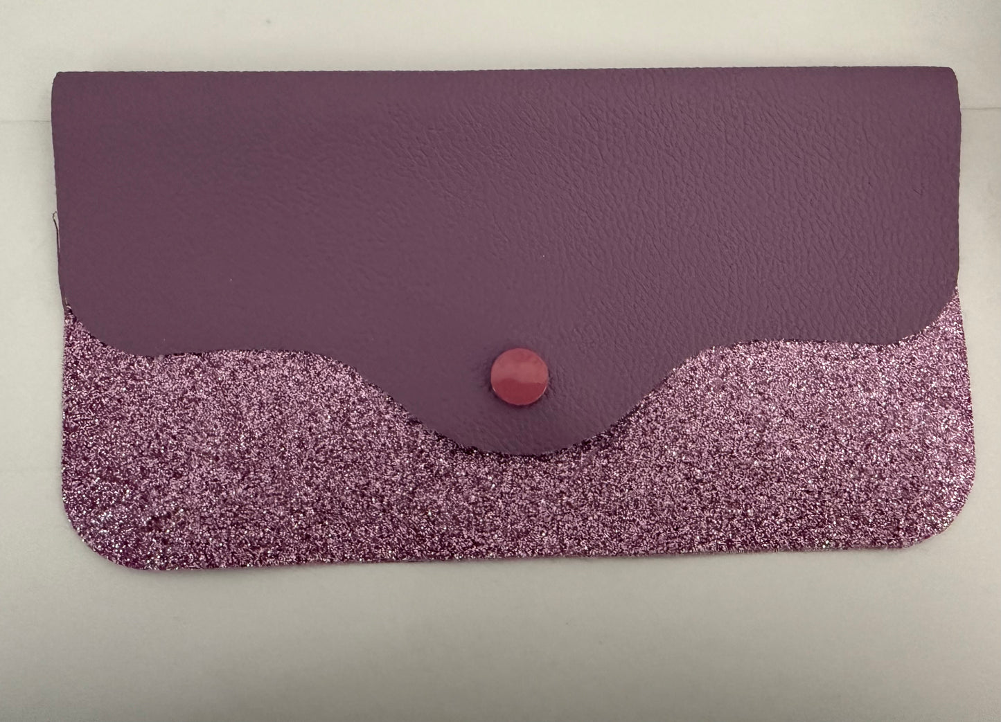 Craft leather wallet with purple glitter and button closure unique handmade wallet gift by Today’s Hobbies