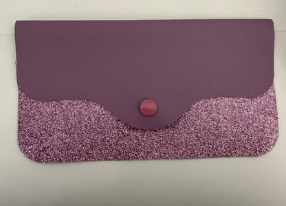 Craft leather wallet with purple glitter and button closure unique handmade wallet gift by Today’s Hobbies