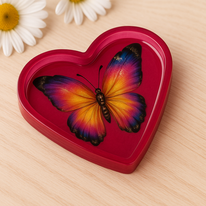 Resin heart-shaped decor with colorful butterfly design unique heart decor gift by Today’s Hobbies